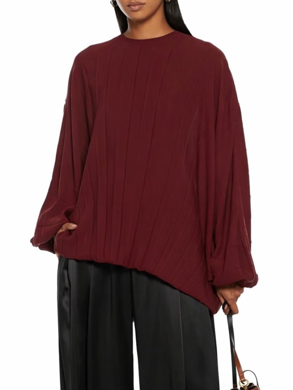 NWT Valentino Plissé Silk Crepe de Chine Butterfly Sleeve Blouse, US 4 /IT40